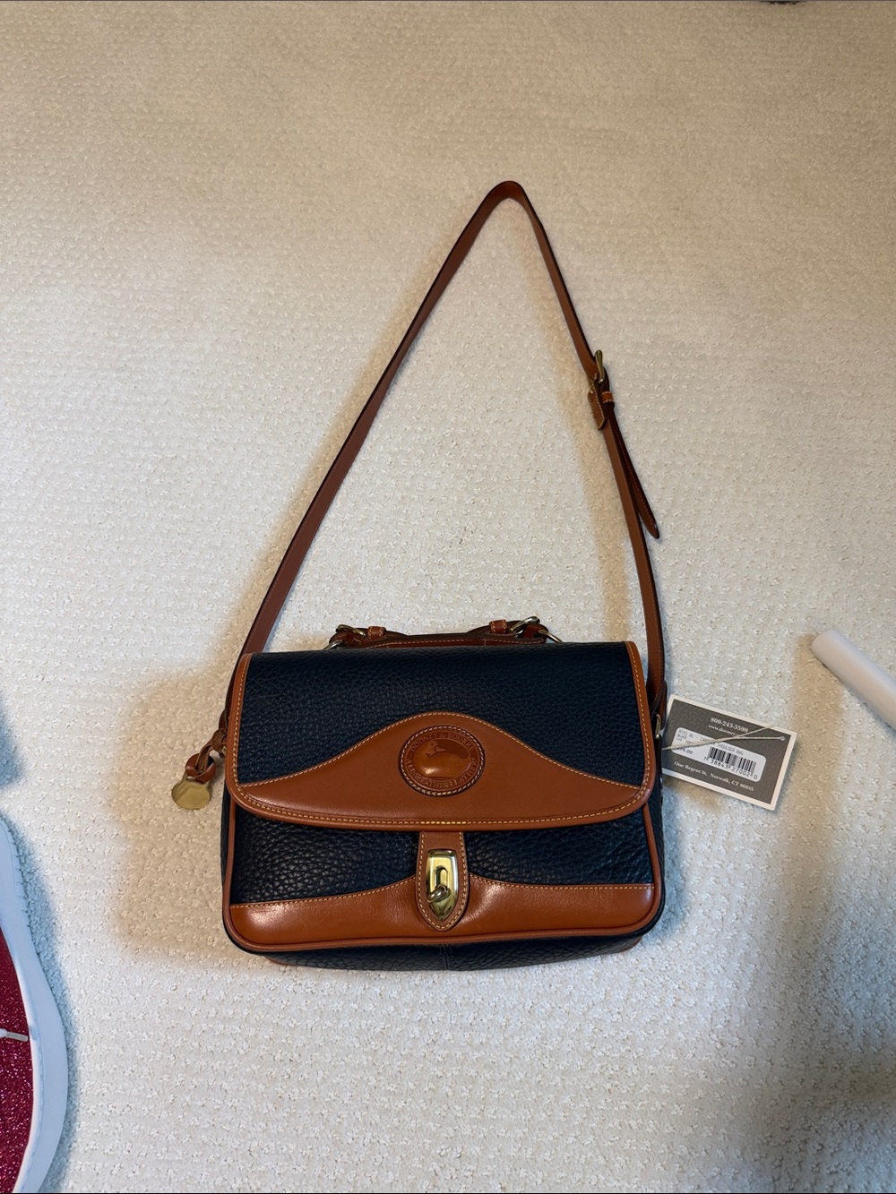 Dooney & Bourke Black Pebbled Leather Crossbody with Brown Trim - Picture 10 of 11